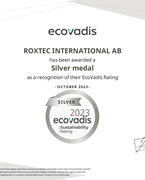 Certifikat Roxtec International AB EcoVadis Rating Certificate 2023
